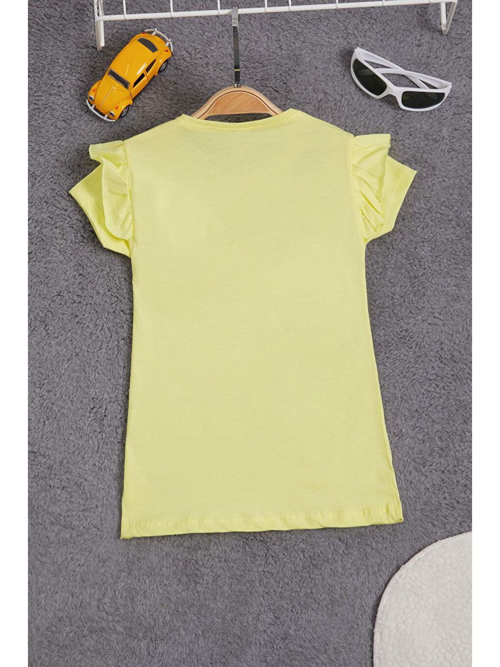 Sarı Pelüş Ayıcıklı Fırfırlı Kız Çocuk T-shirt 15540-2