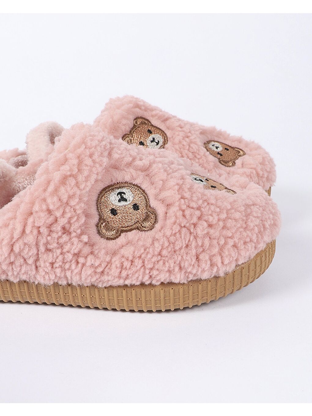 Pembe Çocuk Ayıcık Nakış Desenli Ev Ayakkabısı - BEARMOOD-2