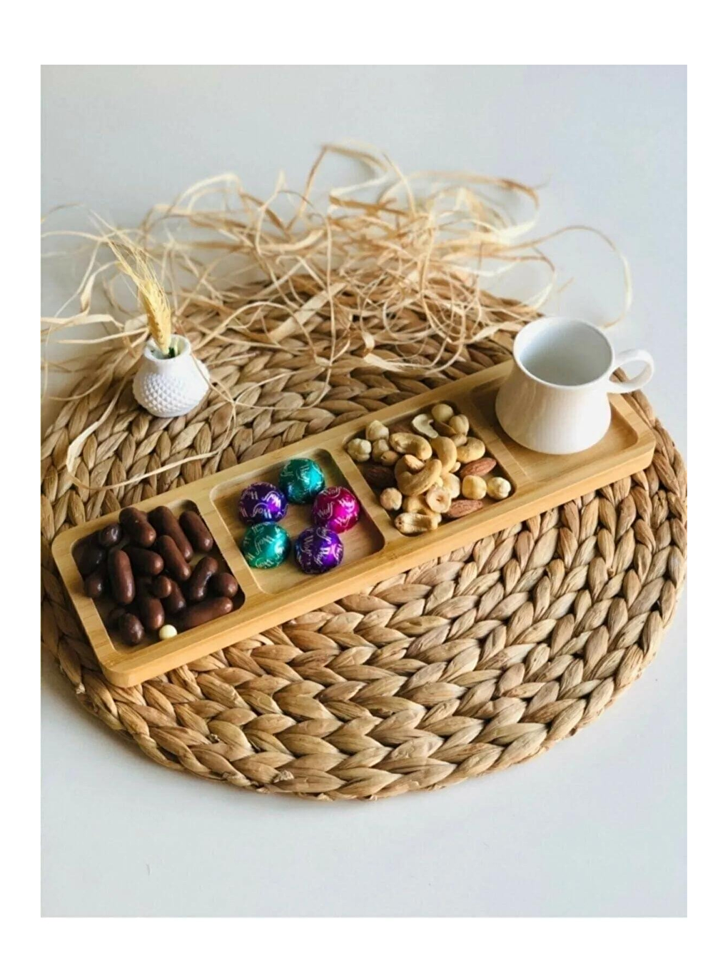 Bej Bambu 4 Bölmeli Çerezlik  Adet-3