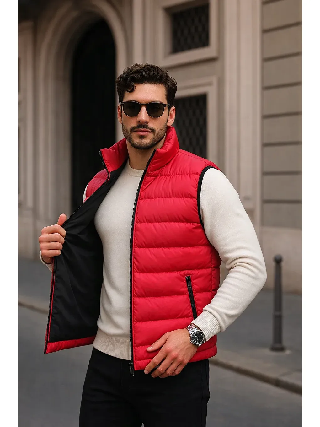 Erkek Kışlık Premium Basic Astarlı Kırmızı Şişme Yelek-1