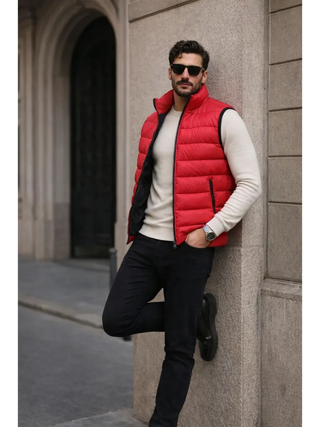 Erkek Kışlık Premium Basic Astarlı Kırmızı Şişme Yelek-2