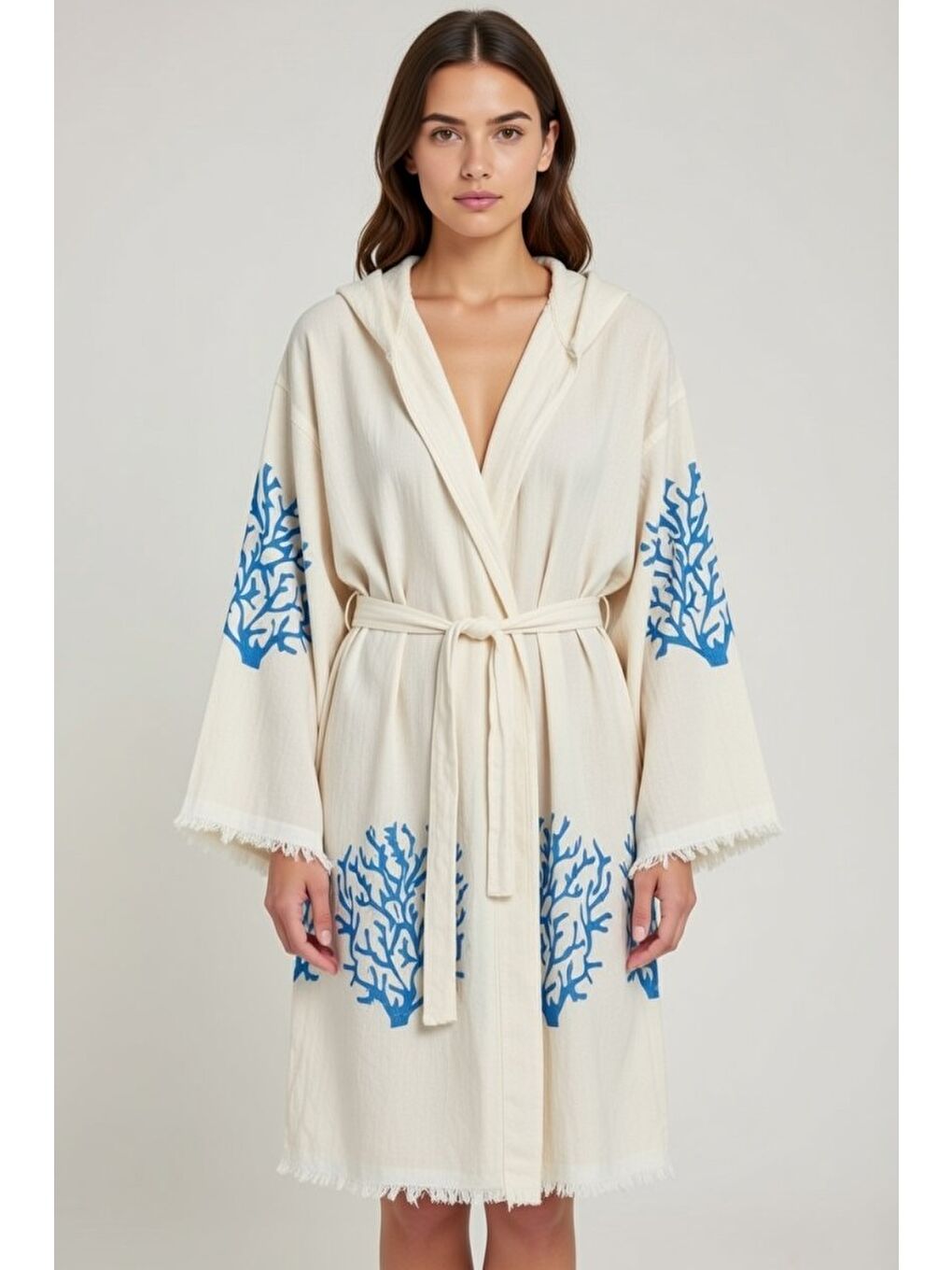 Mavi Müslin Organik Bornoz %100 Pamuk-2