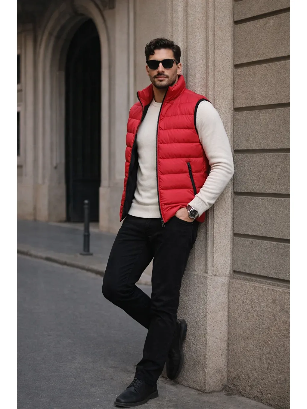 Erkek Kışlık Premium Basic Astarlı Kırmızı Şişme Yelek-3