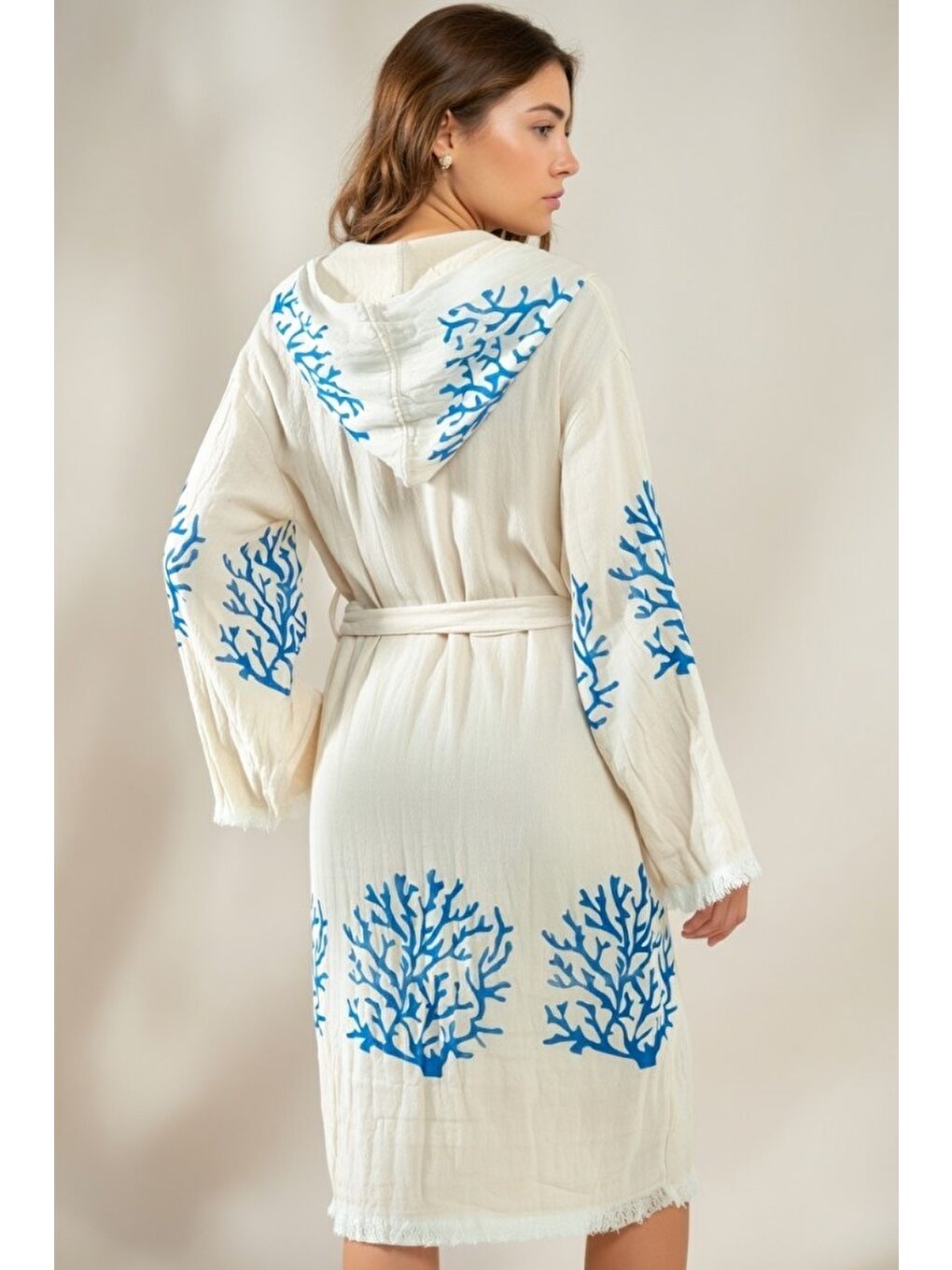 Mavi Müslin Organik Bornoz %100 Pamuk-3