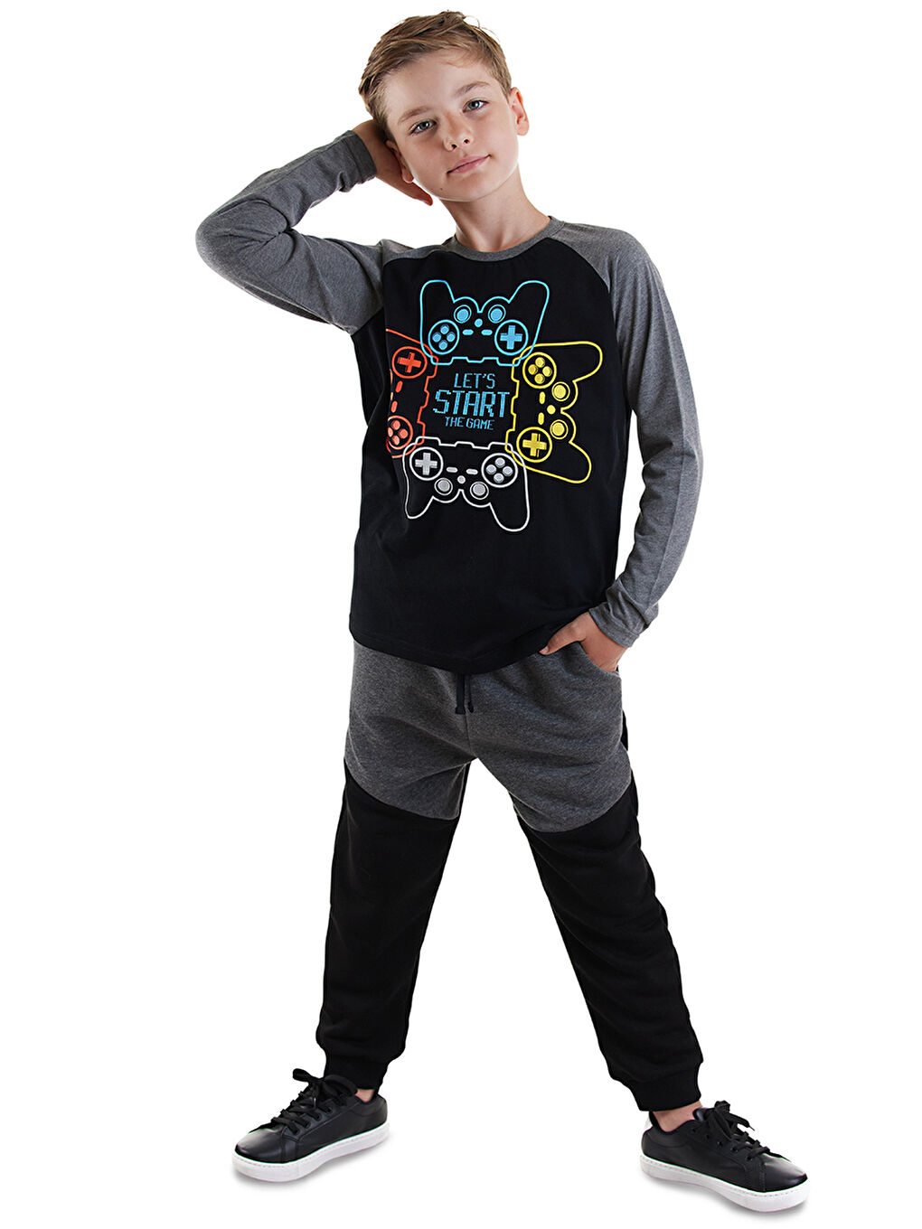 Siyah Let'S Play Erkek Çocuk T-Shirt Pantolon Takım