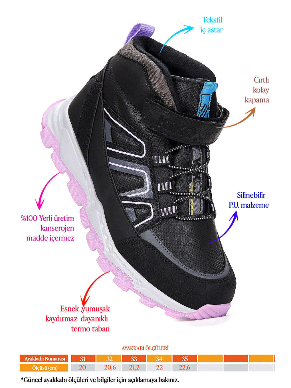 Siyah Kcal Termo Taban Cırtlı Kız Çocuk Spor Bot Ayakkabı-1