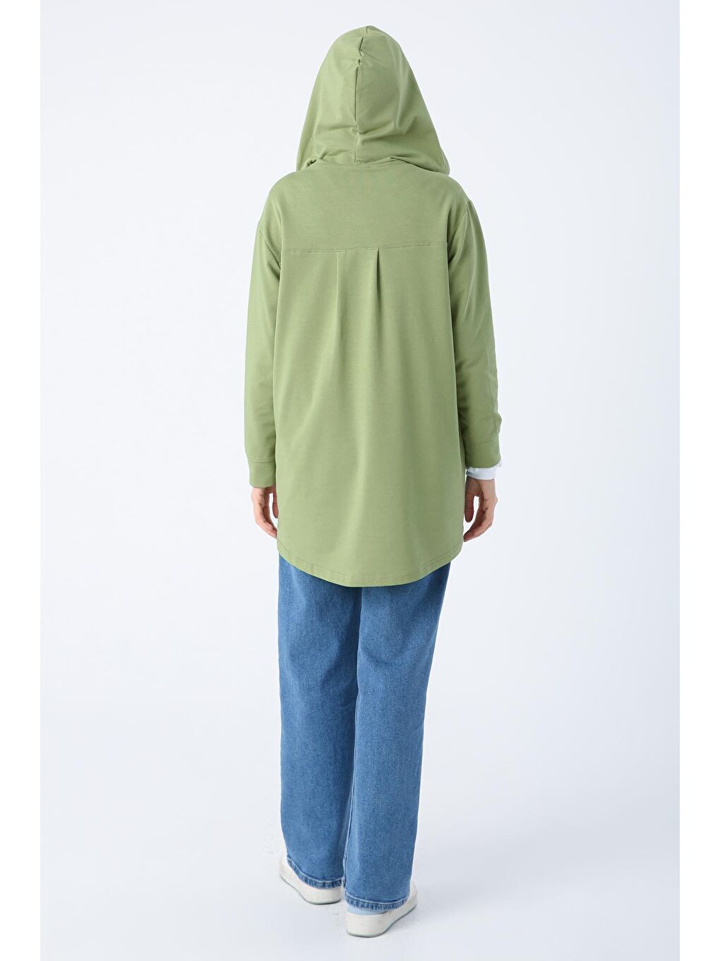 Yeşil Kapüşonlu Düğmeli Örme Hırka-2