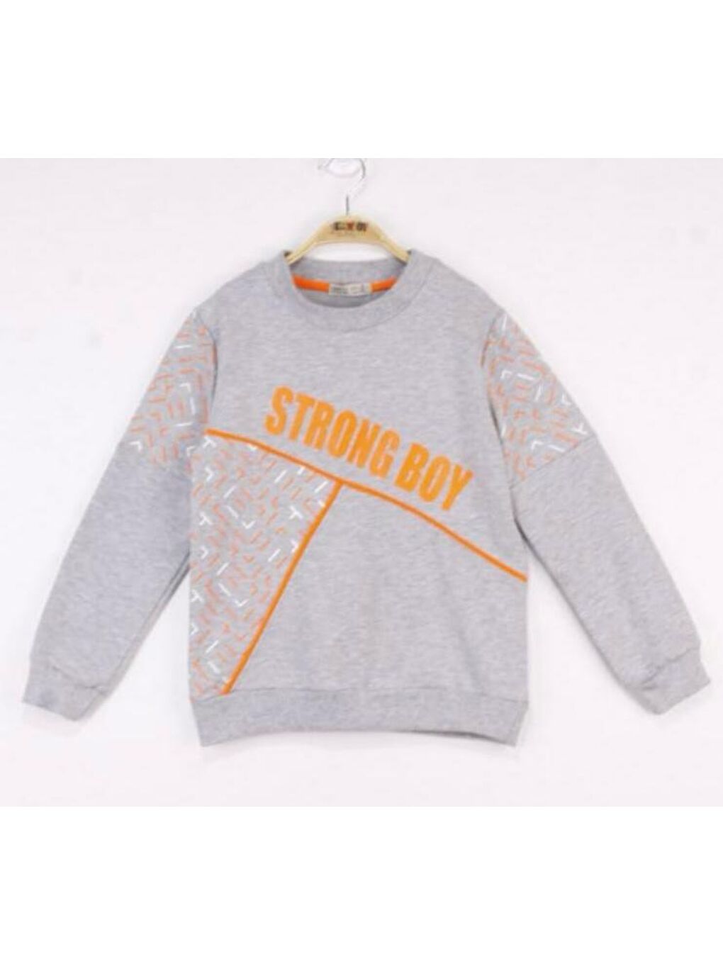 Gri Erkek Çocuk Strong Boy Baskılı Sweatshirt