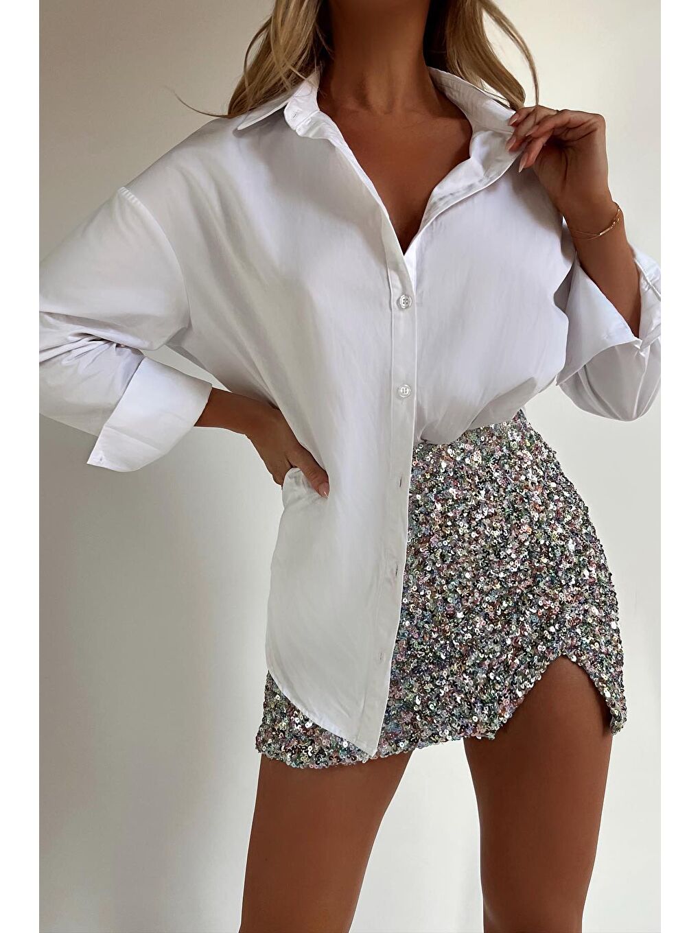 Beyaz Oversize Basic Kadın Gömlek Mg1794-5