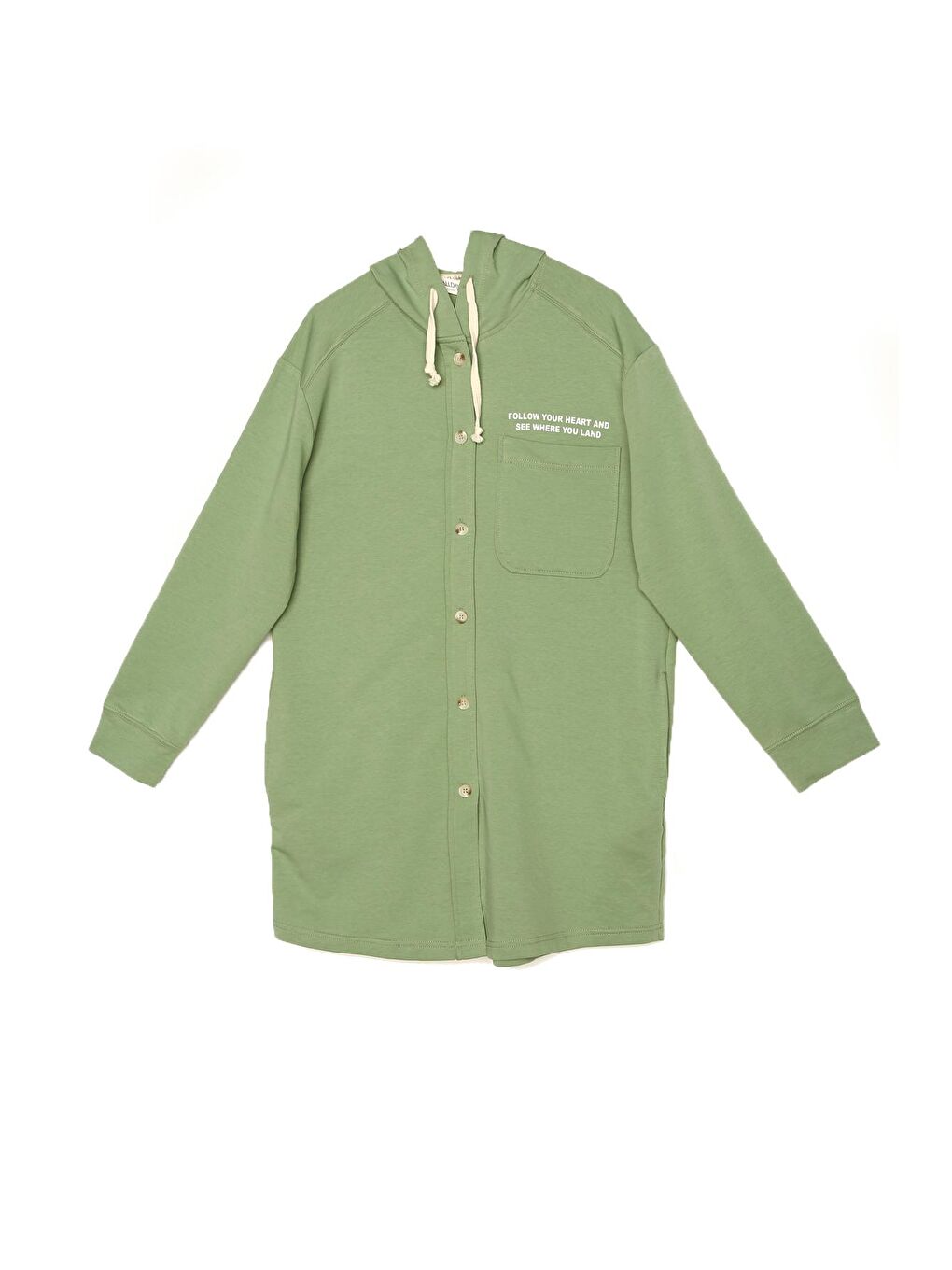 Yeşil Kapüşonlu Düğmeli Örme Hırka-4