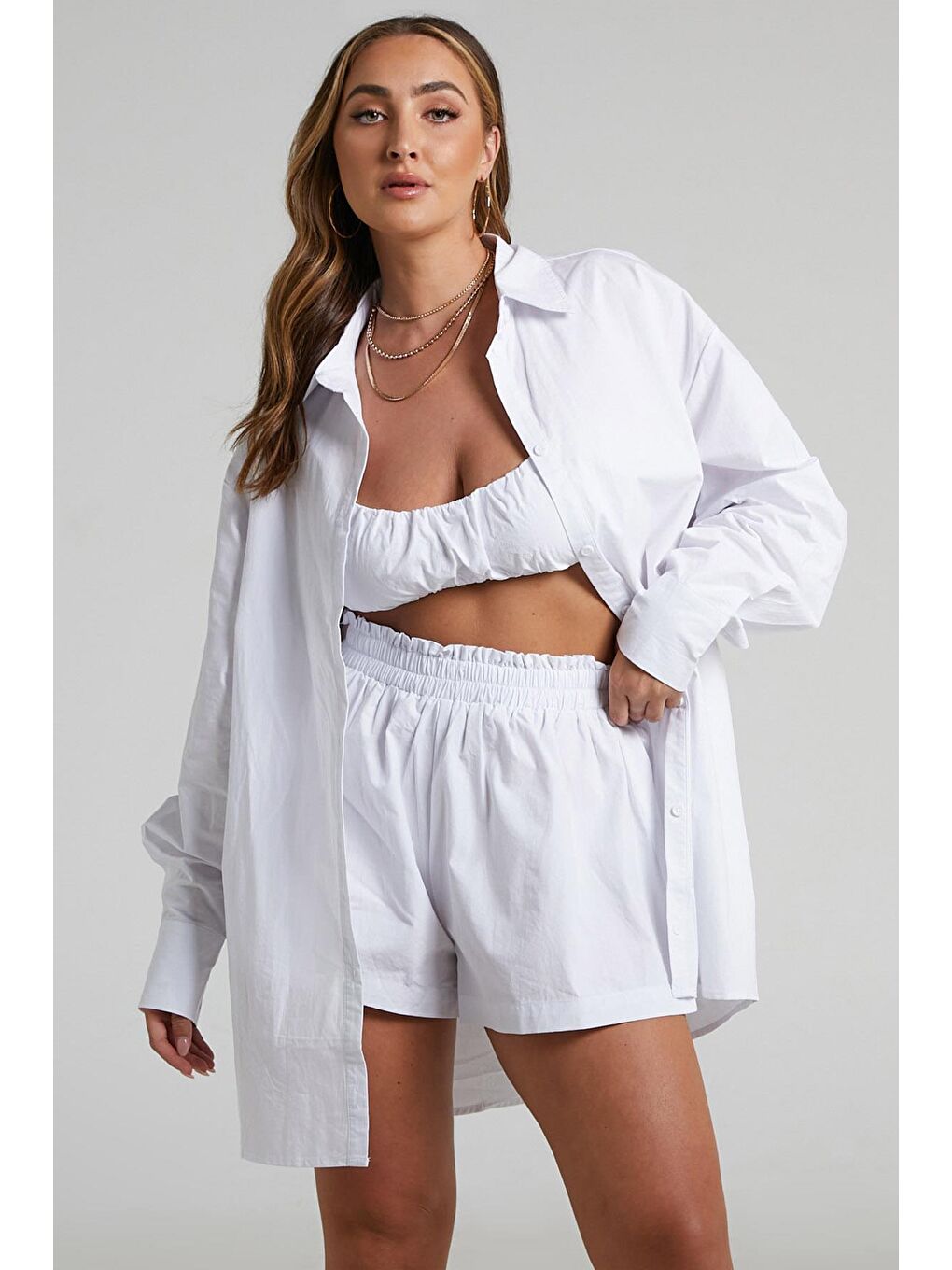 Beyaz Oversize Basic Kadın Gömlek Mg1794-6