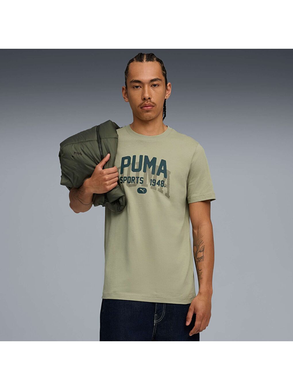 Yeşil GRAPHIC VARSITY Erkek Tişört-4