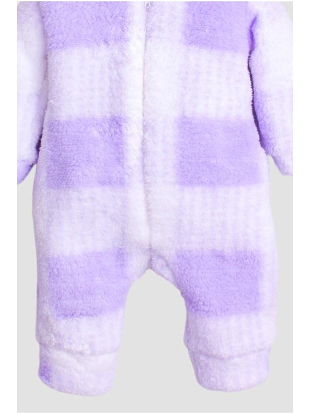 Lila Kız Bebek Welsoft Kapüşonlu Ekose Desenli Fermuarlı Pelüş Tulum Kışlık Yumuşak Polar Tulum-4
