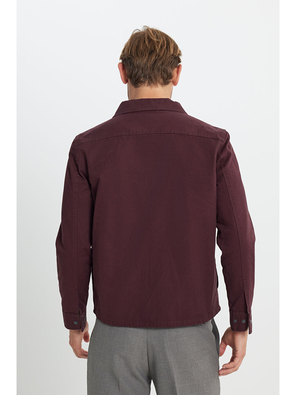Erkek Bordo Standart Fit Normal Kesim Pamuklu Yan Cep Gömlek Ceket-4