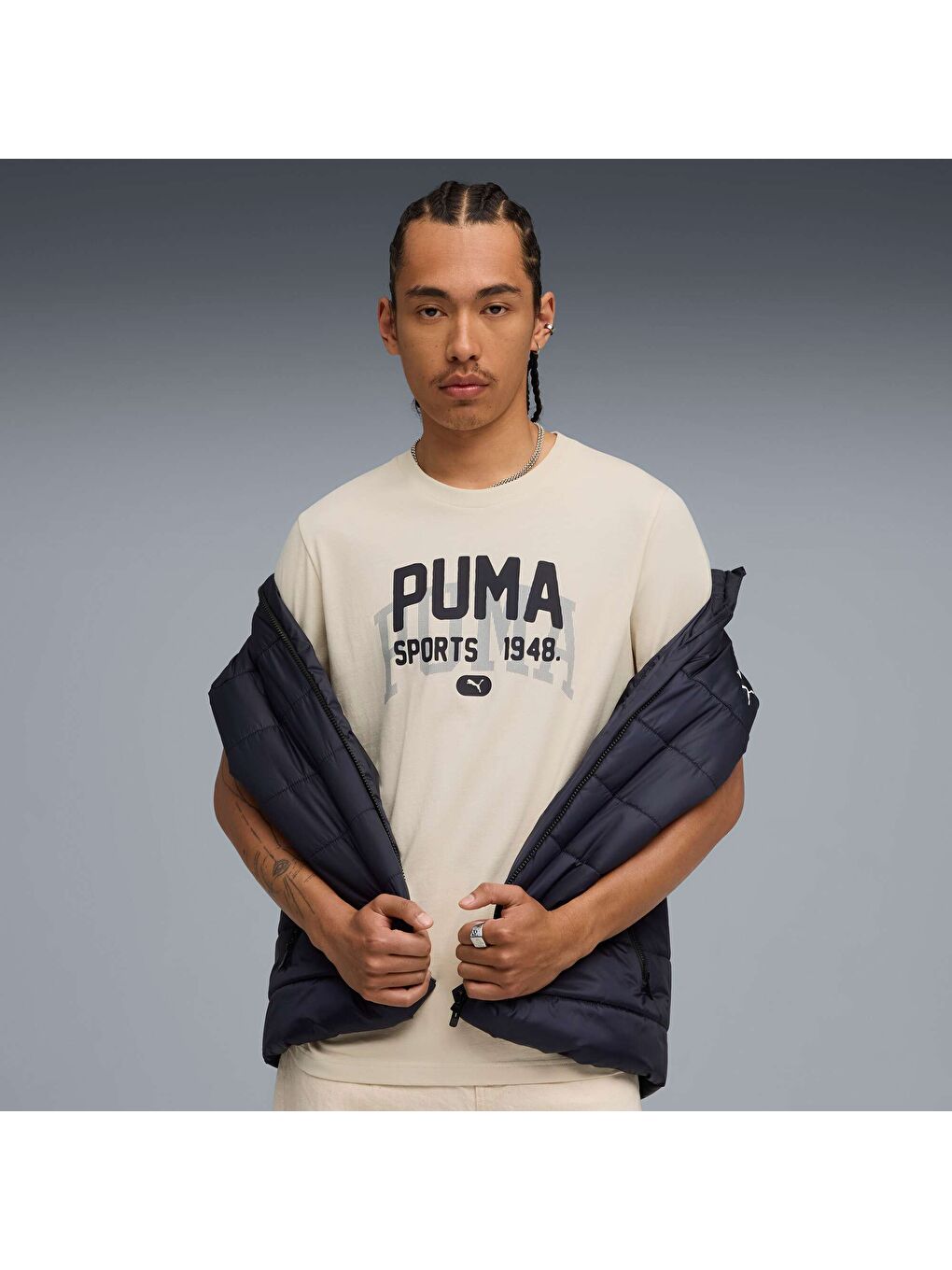 Beyaz GRAPHIC VARSITY Erkek Tişört-4