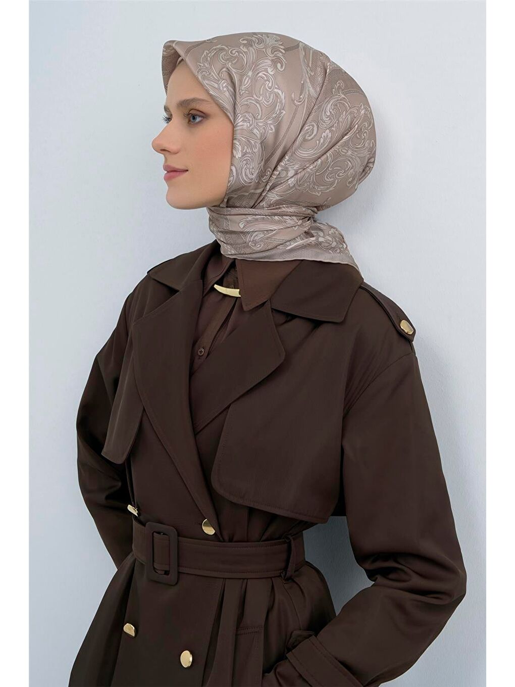 Bej Saf İpek Twill Eşarp 9537D 54