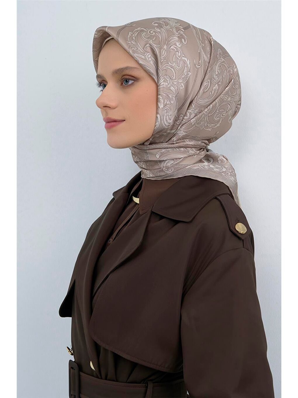 Bej Saf İpek Twill Eşarp 9537D 54-1