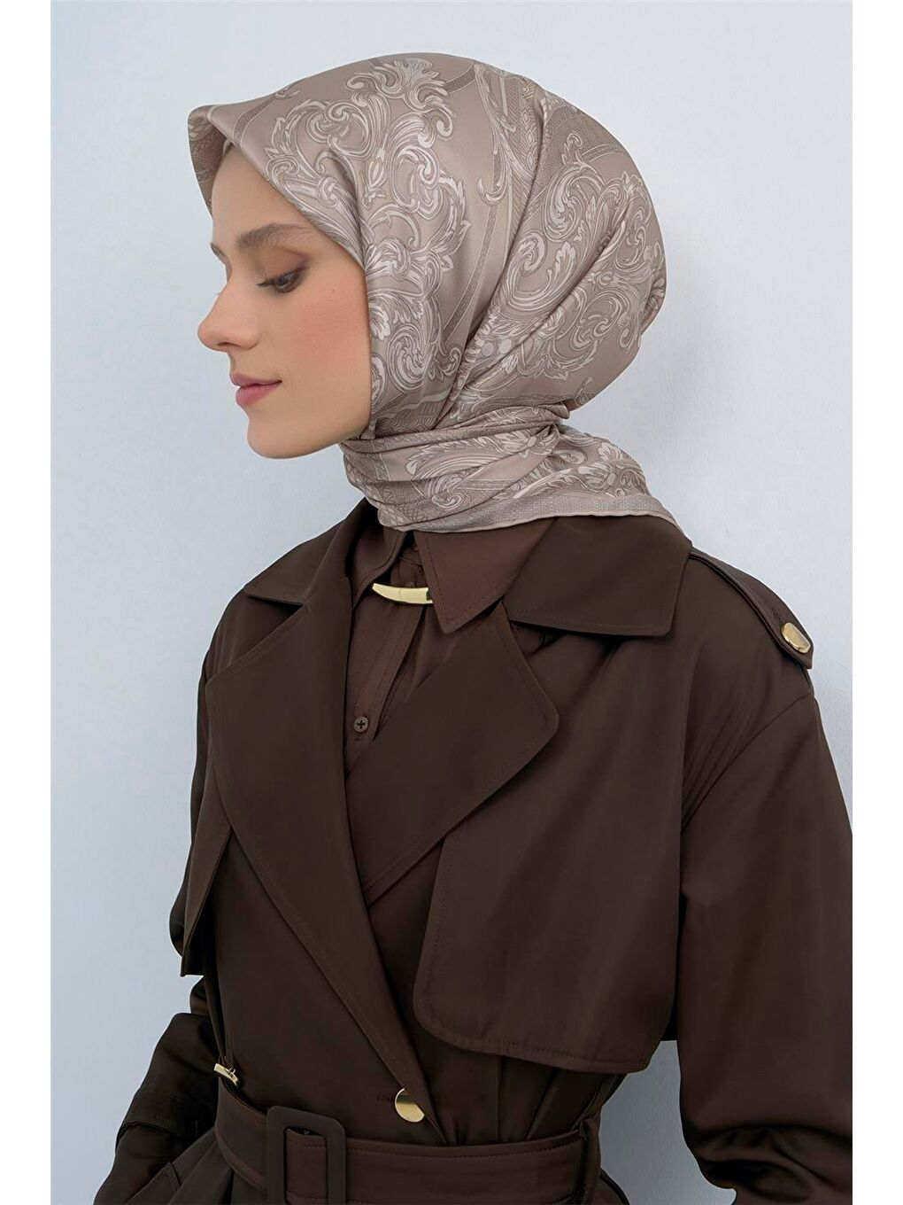 Bej Saf İpek Twill Eşarp 9537D 54-2