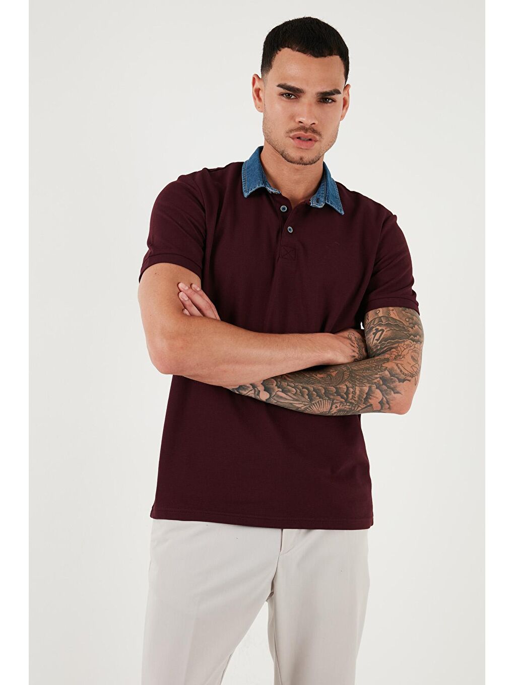 Buratti Koyu Bordo % 100 Pamuk Düğmeli Regular Fit Polo Yaka T Shirt Erkek Polo Yaka T Shirt 5902134 - 1