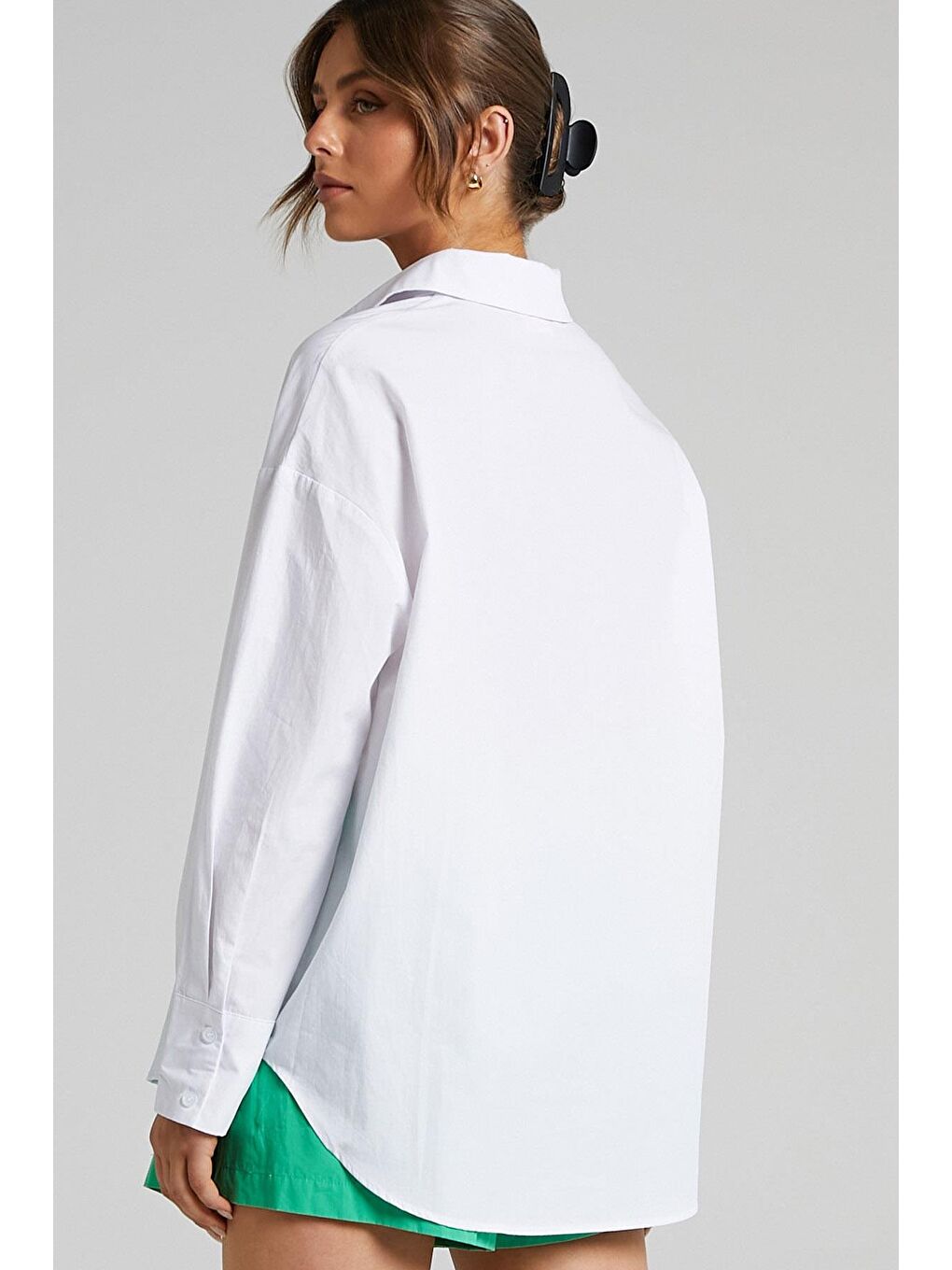 Beyaz Oversize Basic Kadın Gömlek Mg1794-11