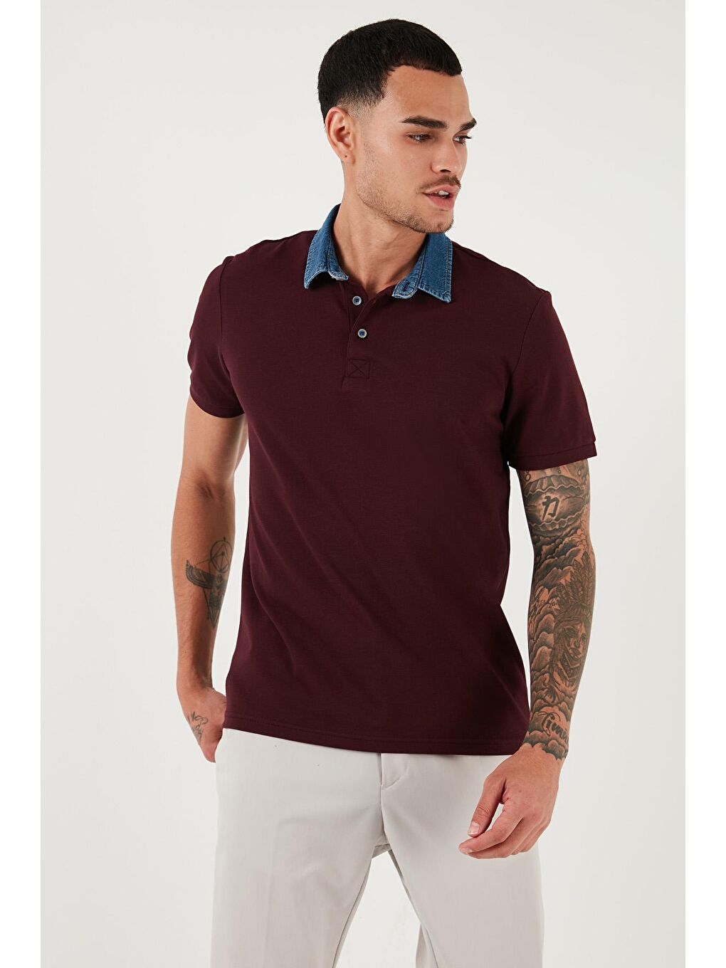 Buratti Koyu Bordo % 100 Pamuk Düğmeli Regular Fit Polo Yaka T Shirt Erkek Polo Yaka T Shirt 5902134 - 2