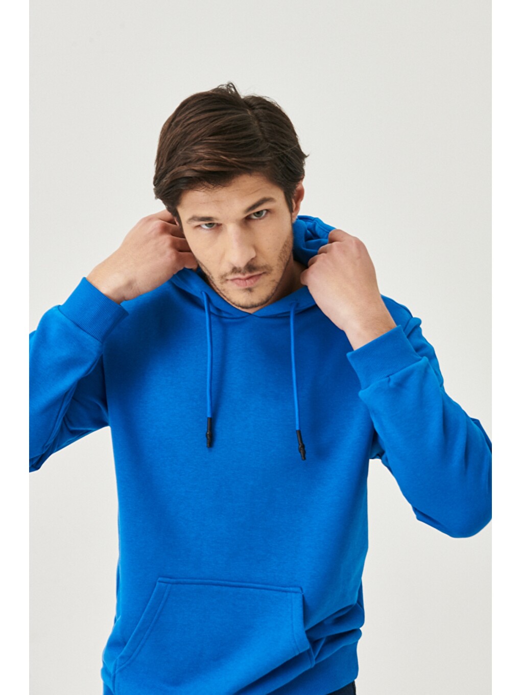 Erkek İndigo Standart Fit Kapüşonlu Sweatshirt-2