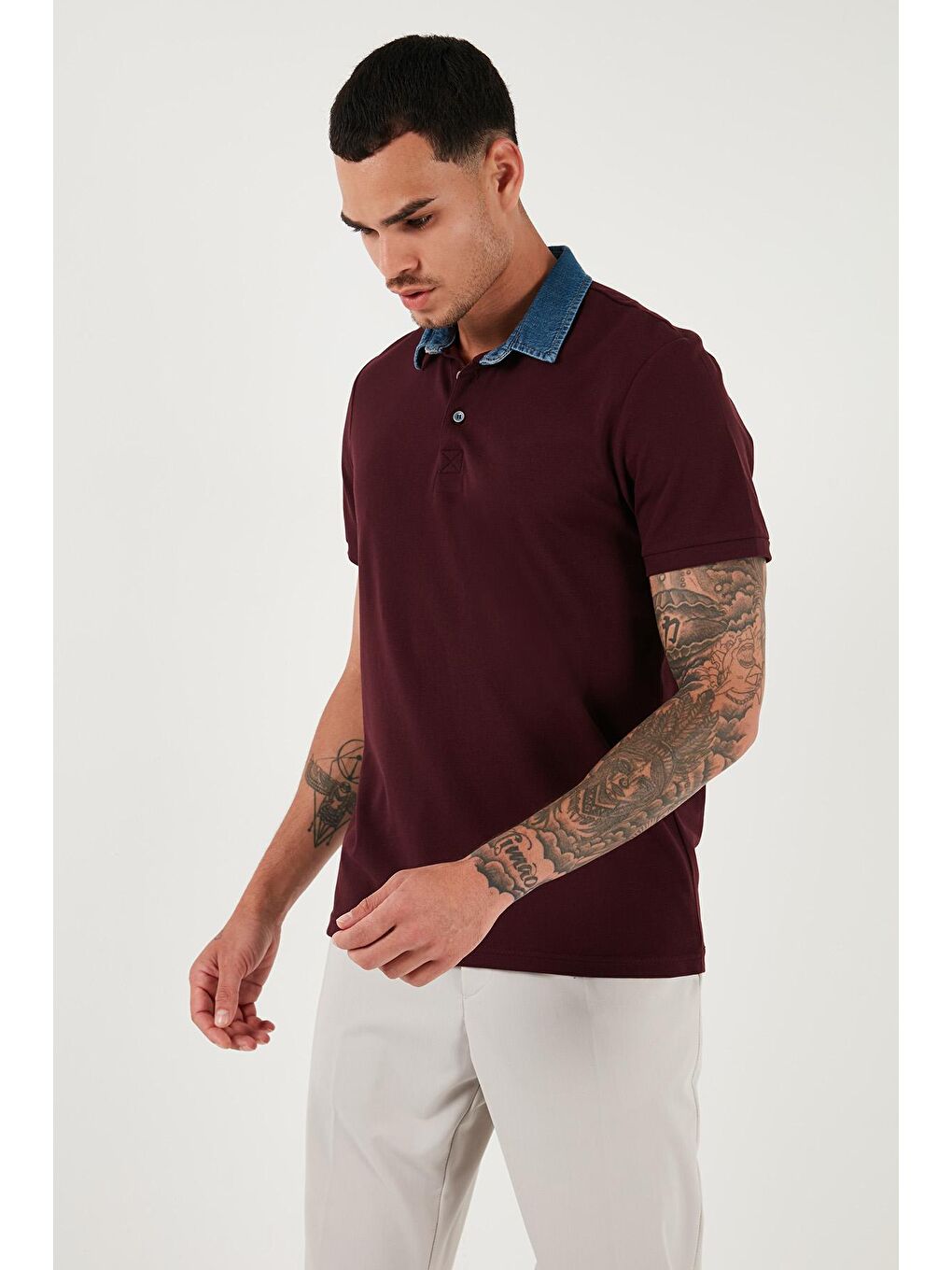 Buratti Koyu Bordo % 100 Pamuk Düğmeli Regular Fit Polo Yaka T Shirt Erkek Polo Yaka T Shirt 5902134 - 3