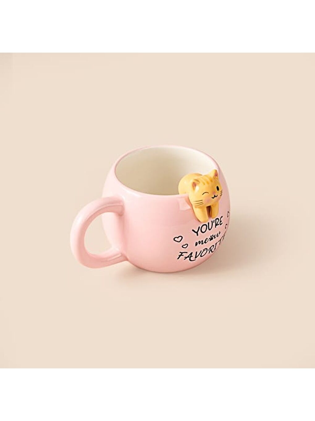 Kitchen Kedi Desenli Seramik Kupa - Pembe - 400 ml-1