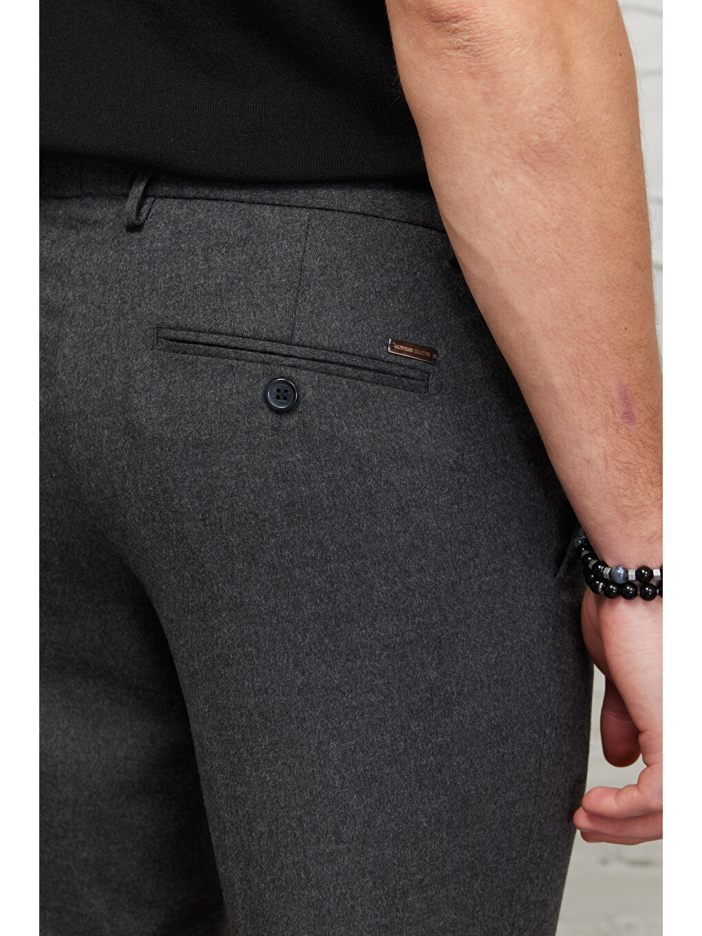 Erkek Antrasit Slim Fit Dar Kesim Flanel Desenli Yünlü Beli Lastikli Pantolon-6