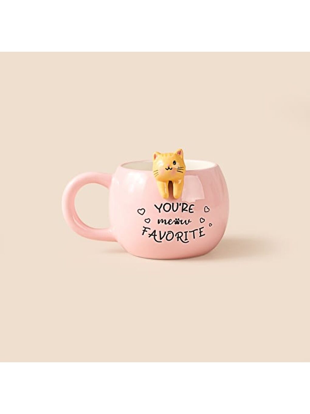 Kitchen Kedi Desenli Seramik Kupa - Pembe - 400 ml-2