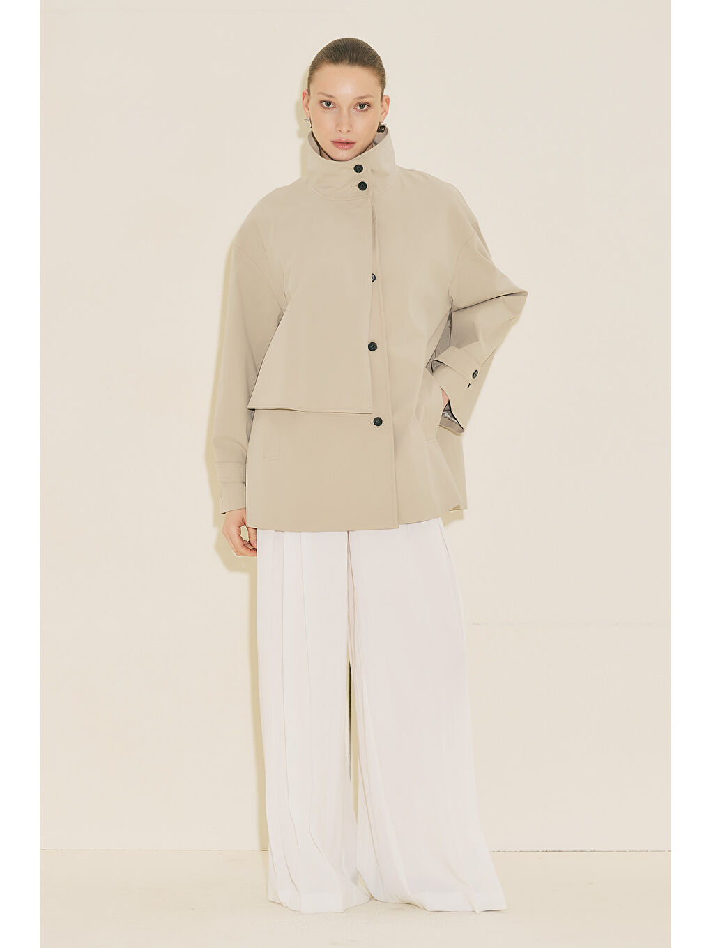 Bej Rıa Tasarım Trençkot Taş-4