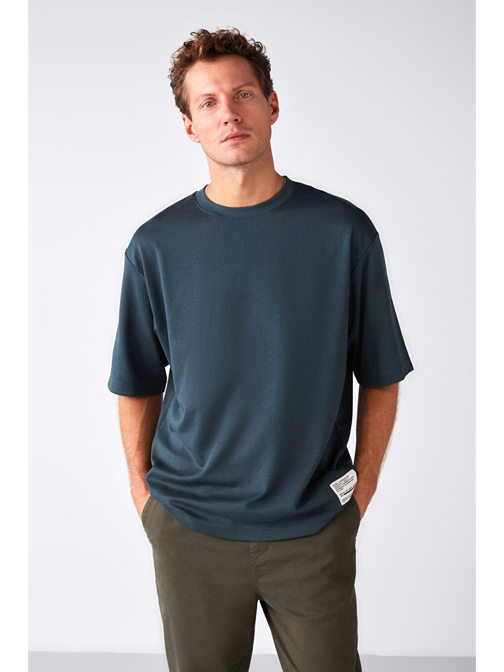 Yeşil JOEL Erkek %100 Organik Pamuklu Kalın Kumaşlı Özel Dokulu Etiket Detaylı Oversize YEŞİL T-Shirt-2