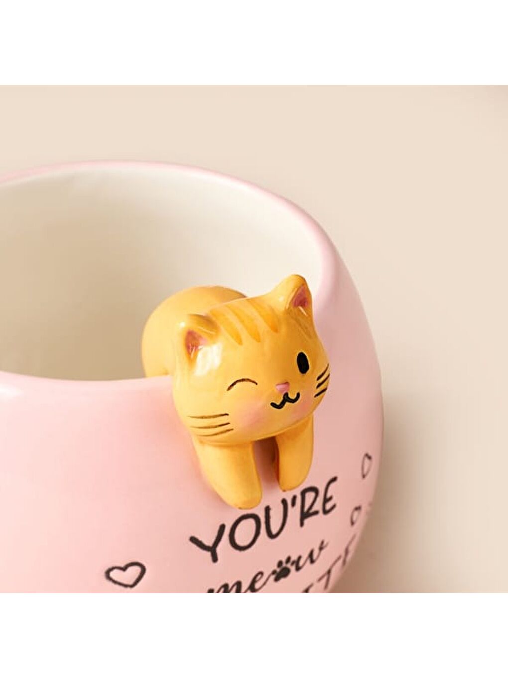 Kitchen Kedi Desenli Seramik Kupa - Pembe - 400 ml-3