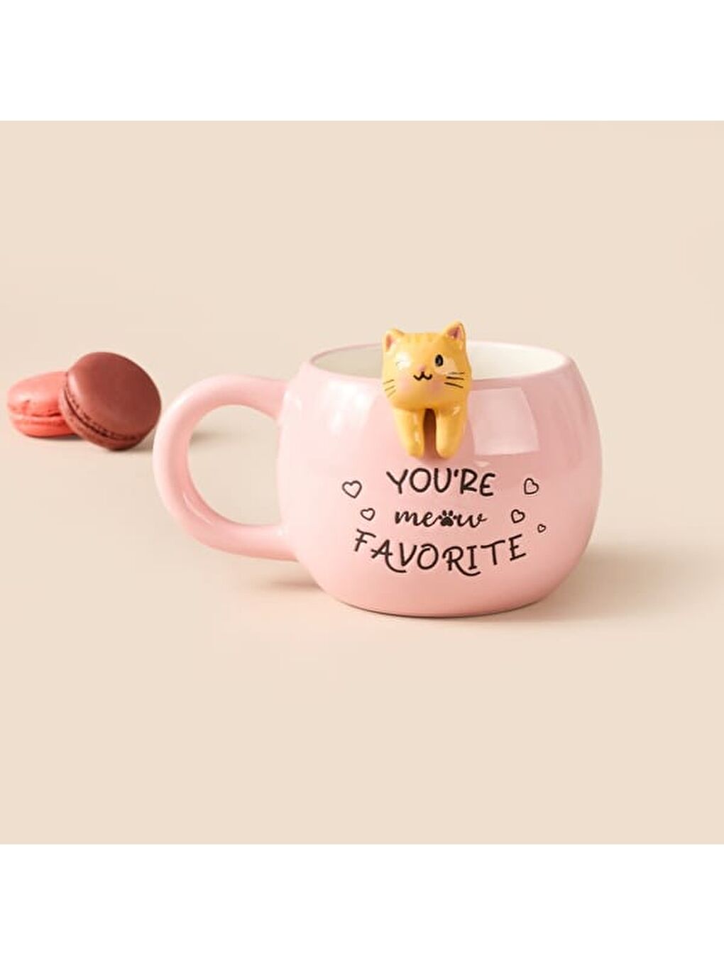 Kitchen Kedi Desenli Seramik Kupa - Pembe - 400 ml-4