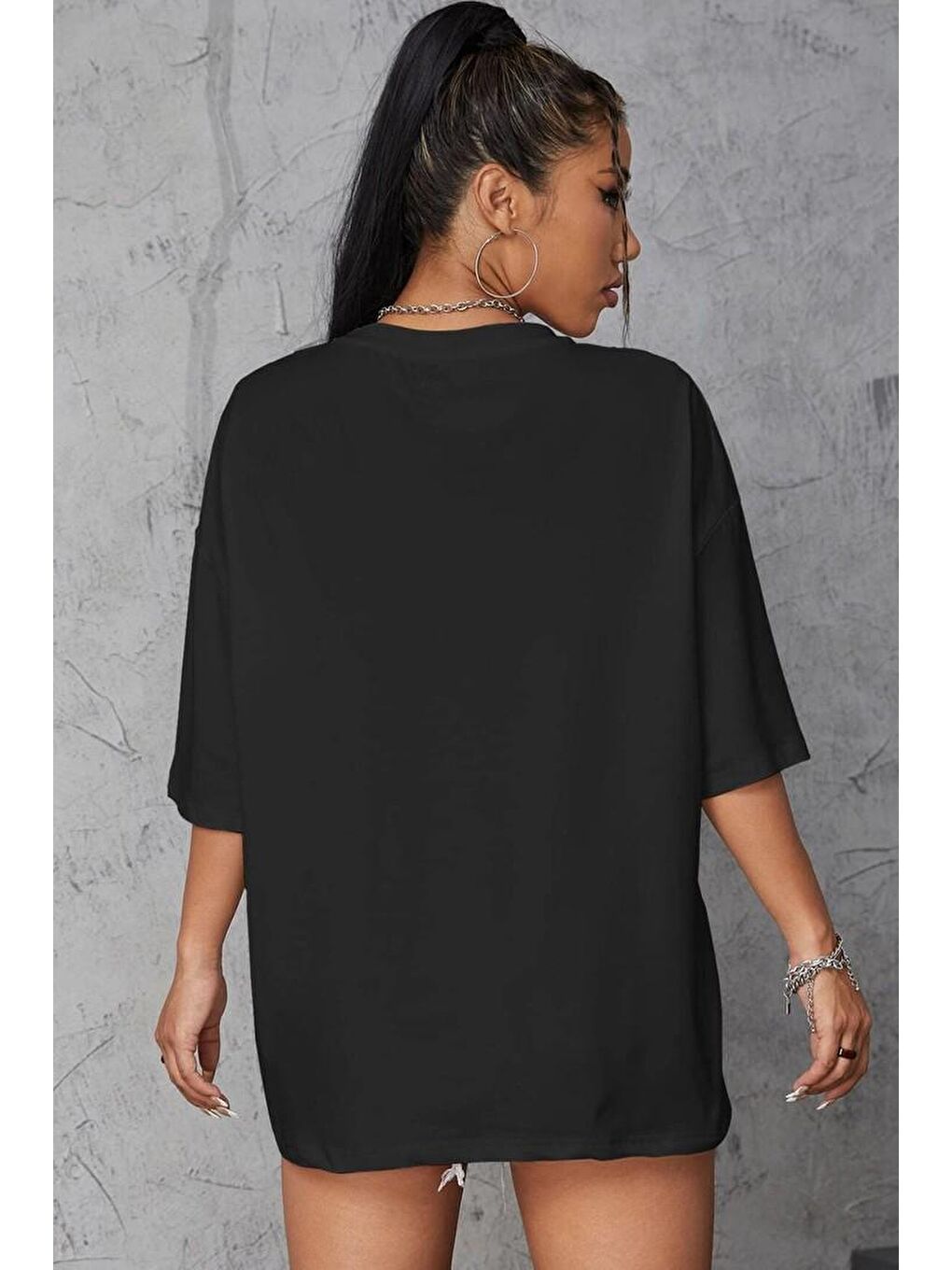 Siyah Unisex Kalp Baskılı T-shirt-1