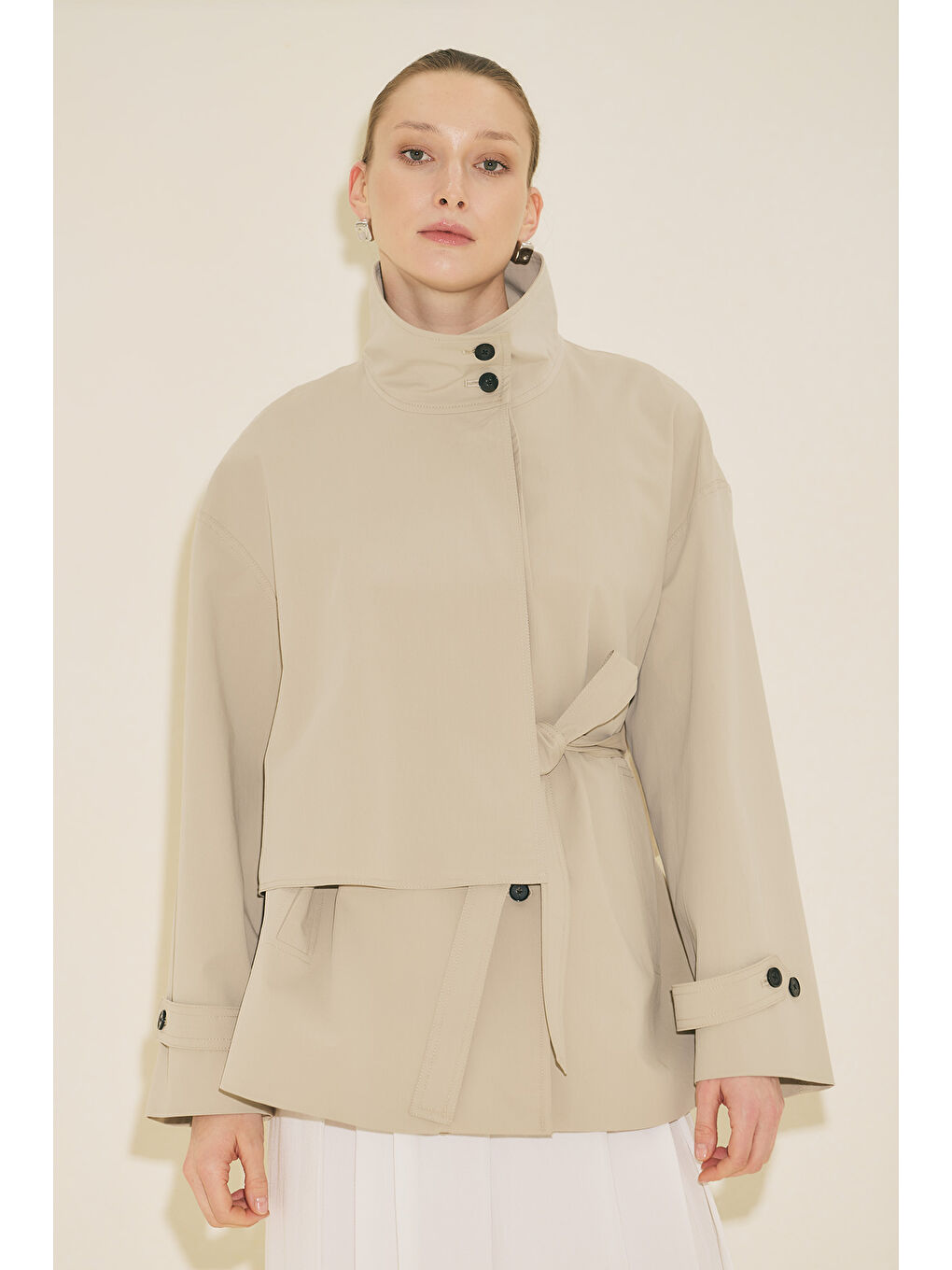 Bej Rıa Tasarım Trençkot Taş-7