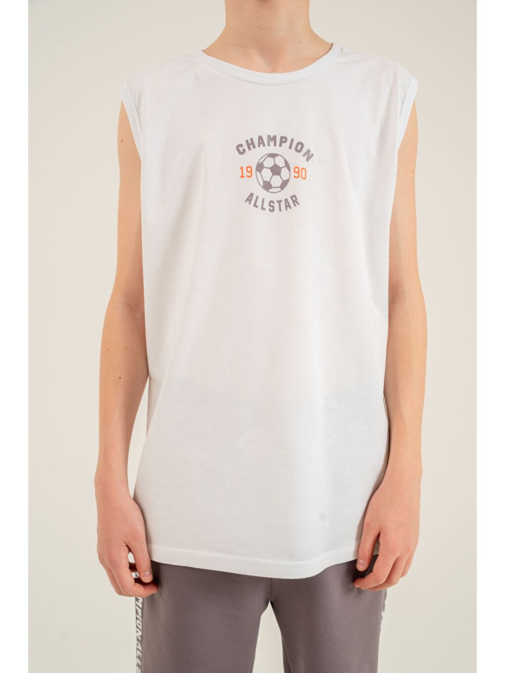 Gri Champion Allstar 1990 Baskılı Üst Atlet Alt Sağ Sol  Baskılı Erkek Çocuk Şort - Atlet Takımı-4