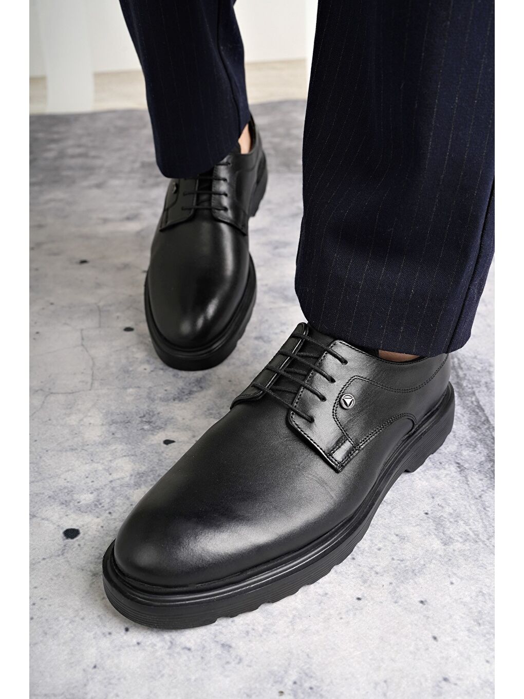 Siyah ROBERT Hakiki Deri Bağcıklı Klasik Günlük Ortopedik Erkek Ayakkabı-6