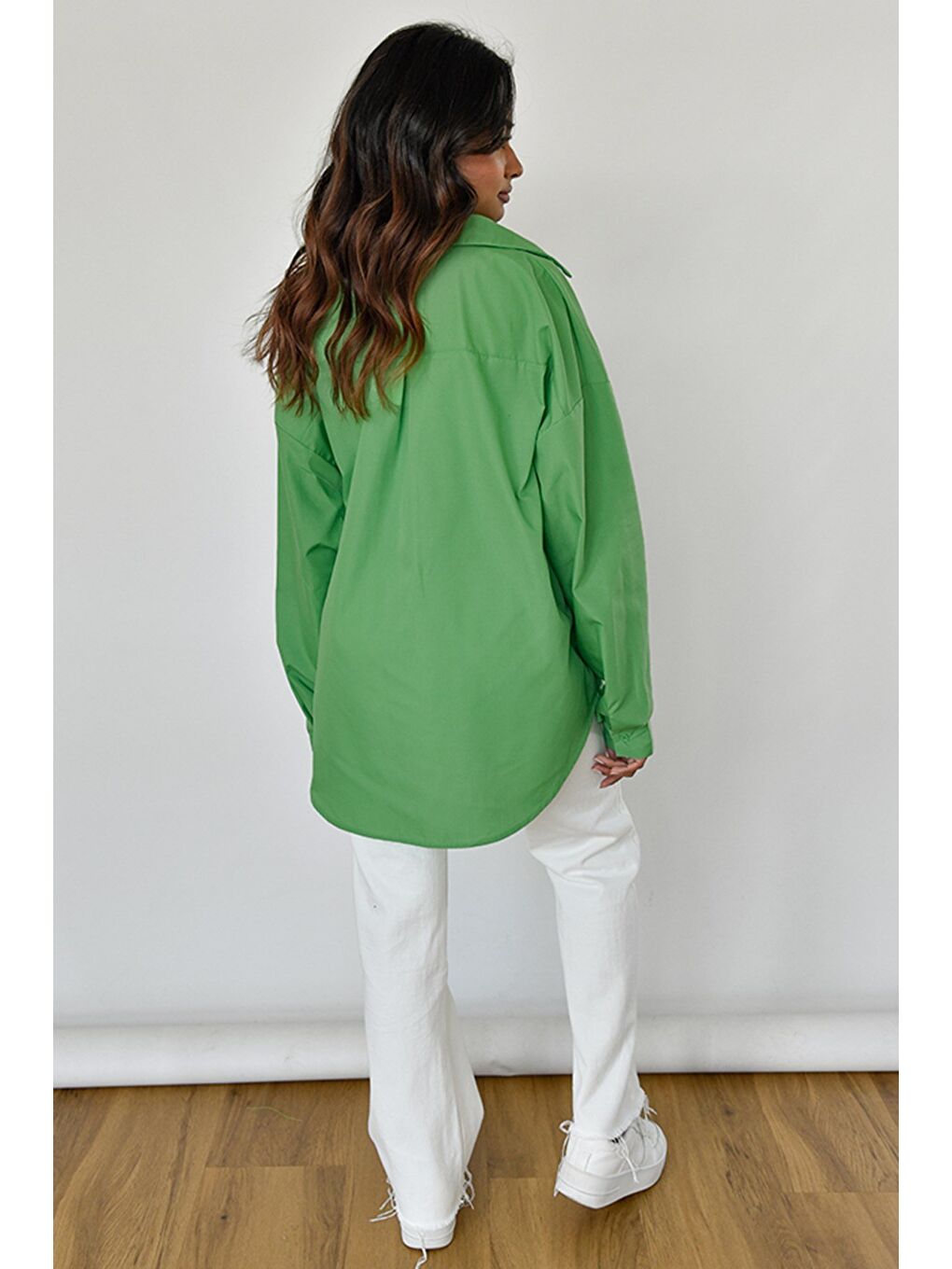 Yeşil Oversize Basic Cepli Poplin Gömlek Mg1530-8