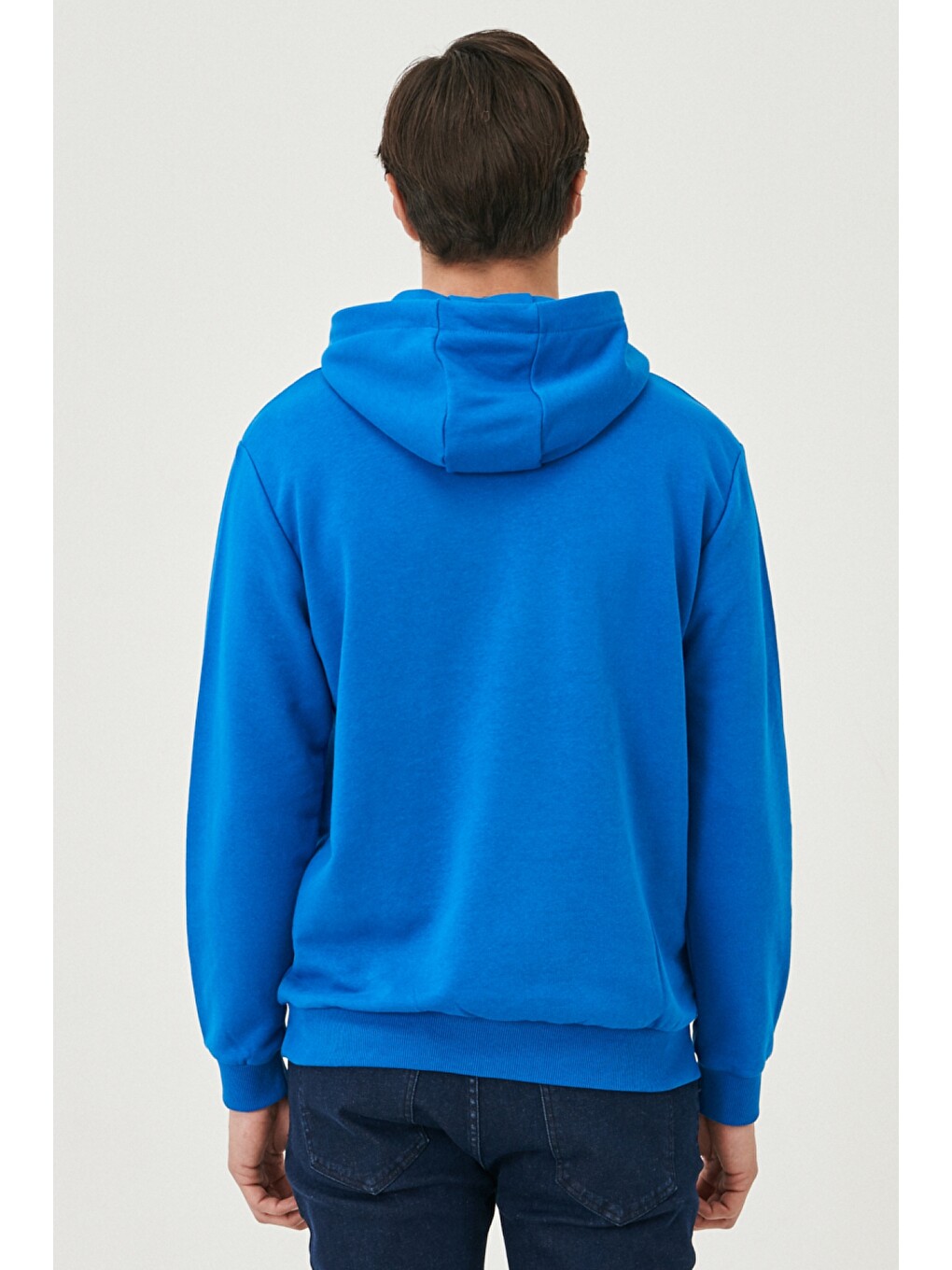 Erkek İndigo Standart Fit Kapüşonlu Sweatshirt-5