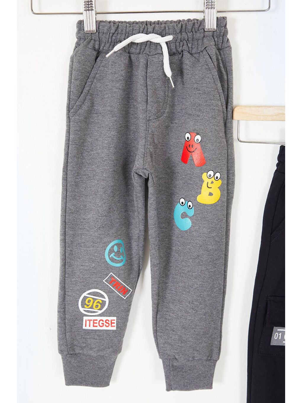 Erkek Çocuk Sevimli Harf Baskılı Ayıcıklı 2li Eşofman Altı Antrasit-Lacivert 17693-1