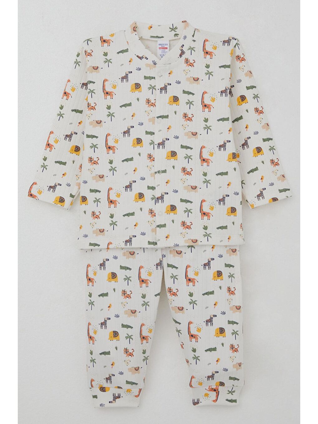 Erkek Bebek Pijama Takımı Bebek Hayvanat Bahçesi Ekru (4 Ay-1 Yaş)