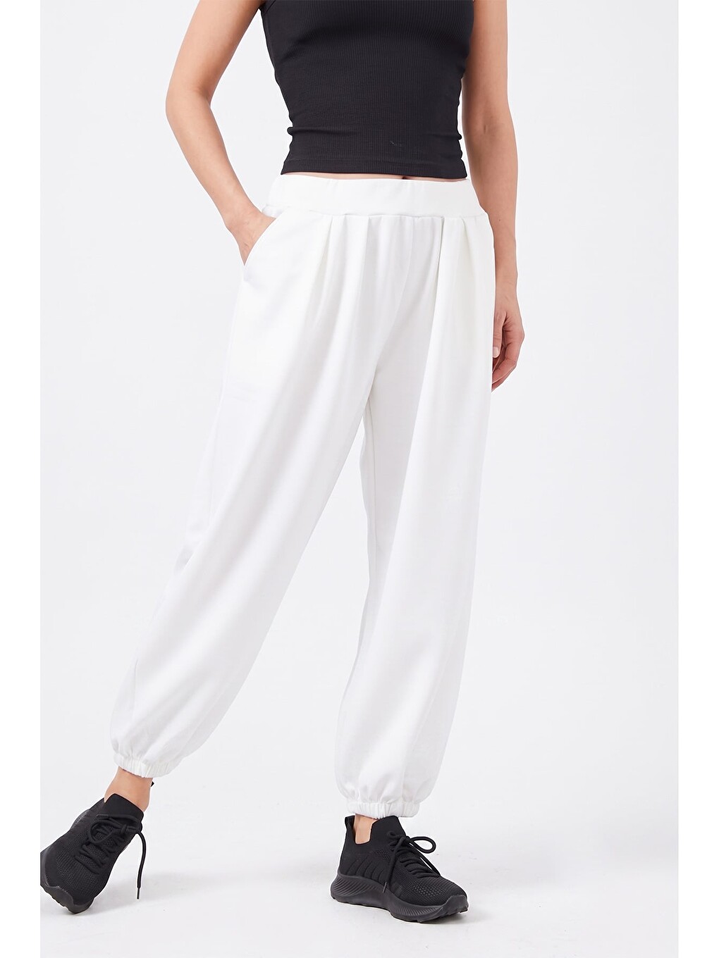 Ekru Beli Lastikli Modal Şalvar Pantolon-1