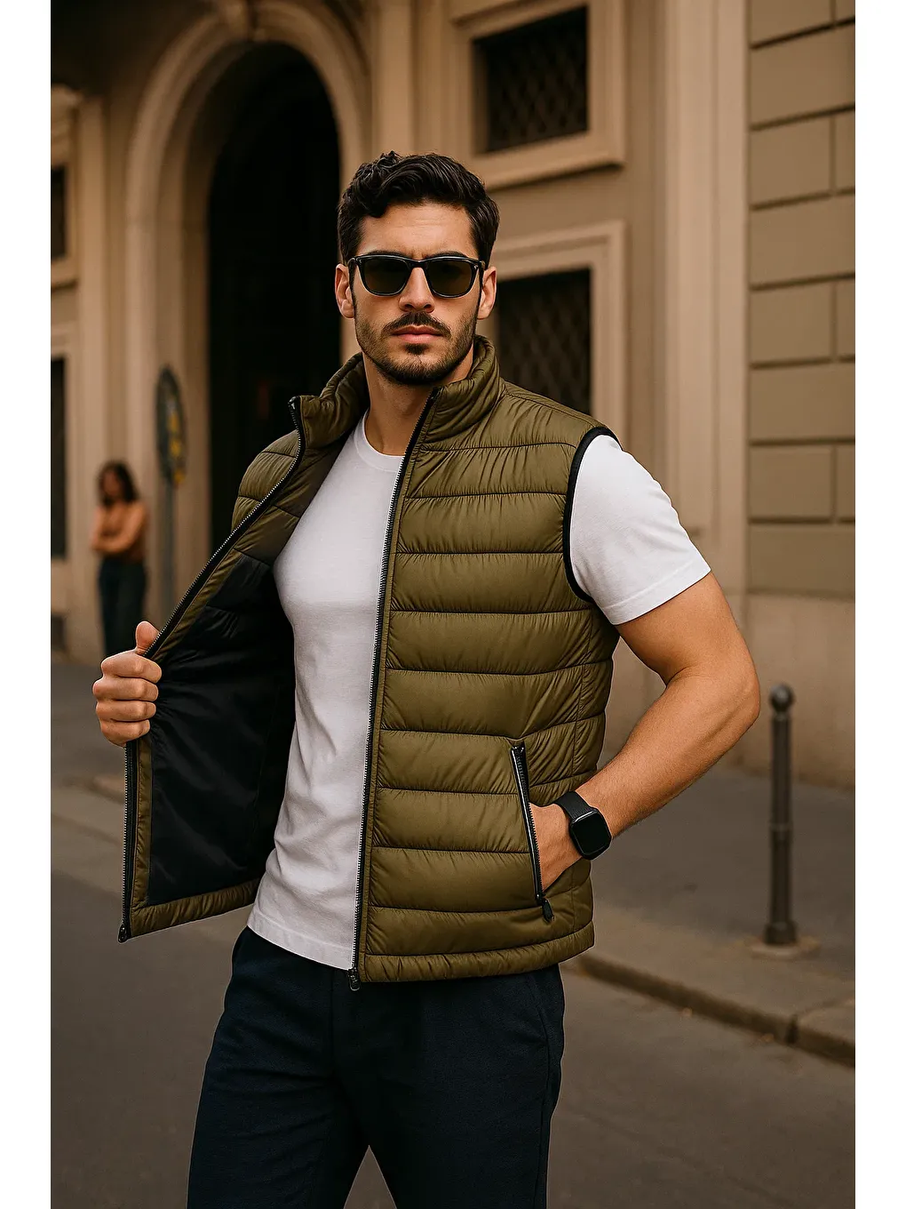 Erkek Kışlık Premium Basic Astarlı Haki Şişme Yelek