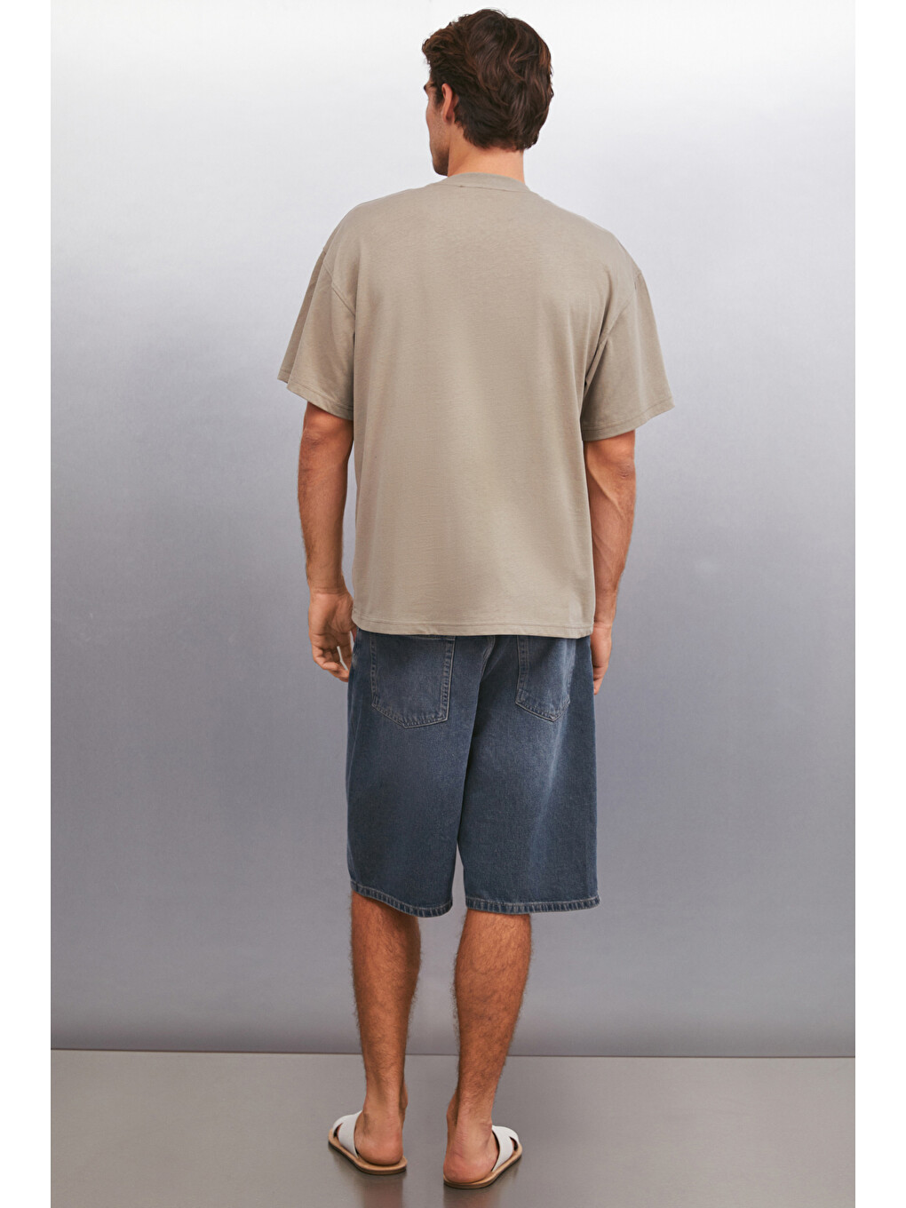 Bej MADDOX Erkek %100 Organik Pamuklu Baskı Detaylı Kalın Dokulu Oversize Fit VİZON T-Shirt-5