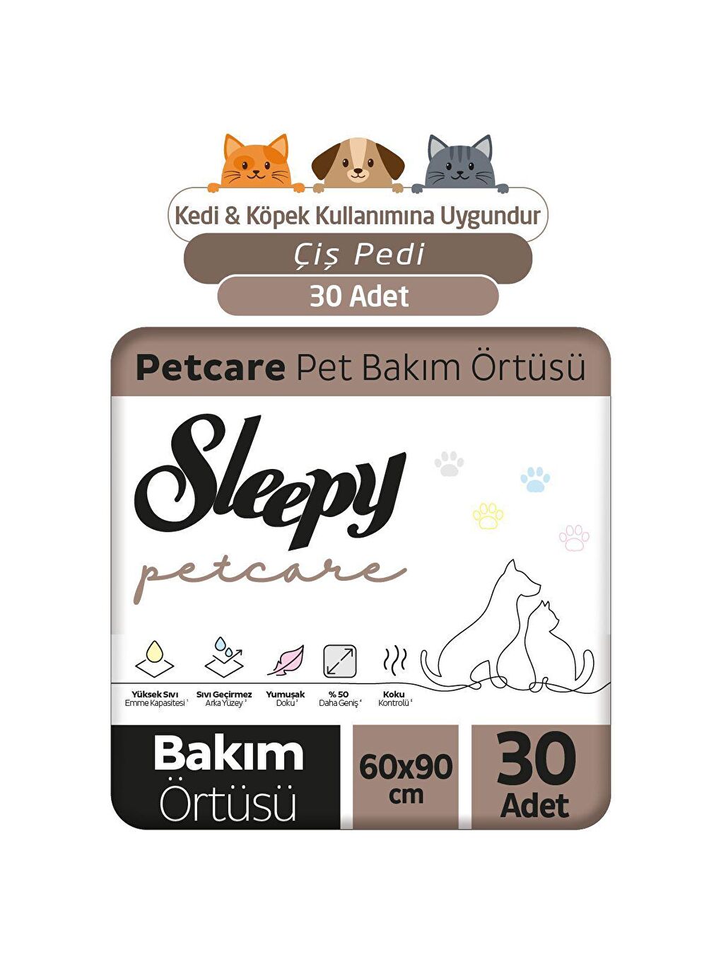 Sleepy Beyaz Petcare Pet Bakım Örtüsü 60x90 cm 30 Adet