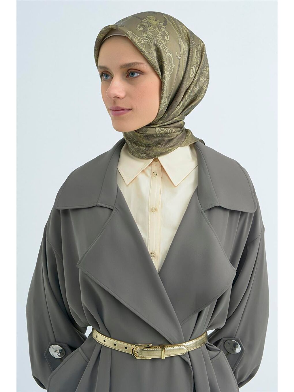 Haki Saf İpek Sura Eşarp 9537D 52-1