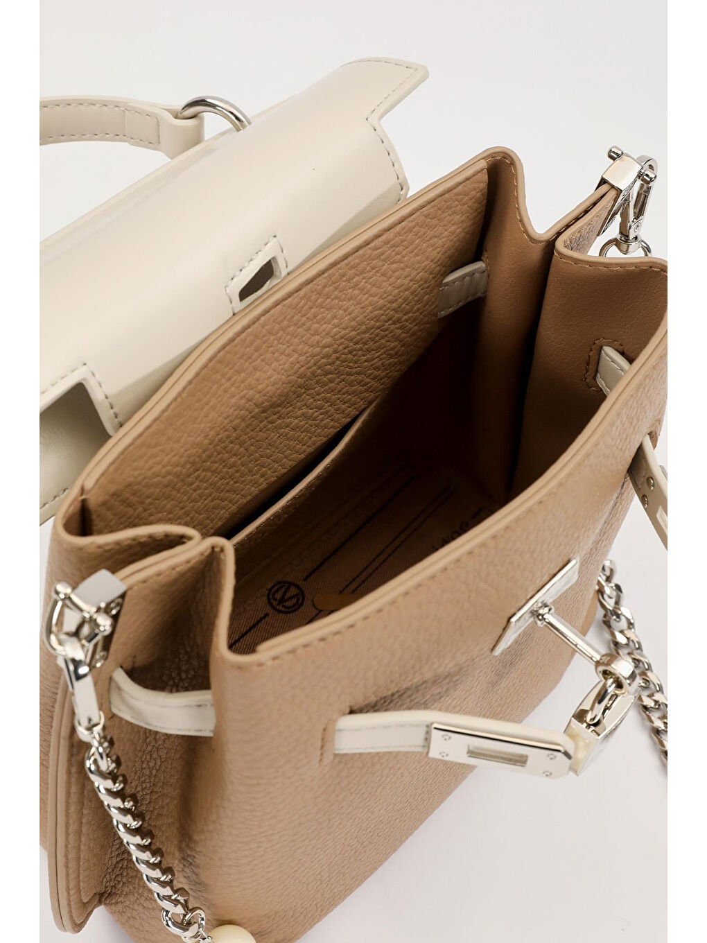 Premium Zincir ve Deri Askı Charm Detay Yumuşak Deri Çanta 930369 Bej-1