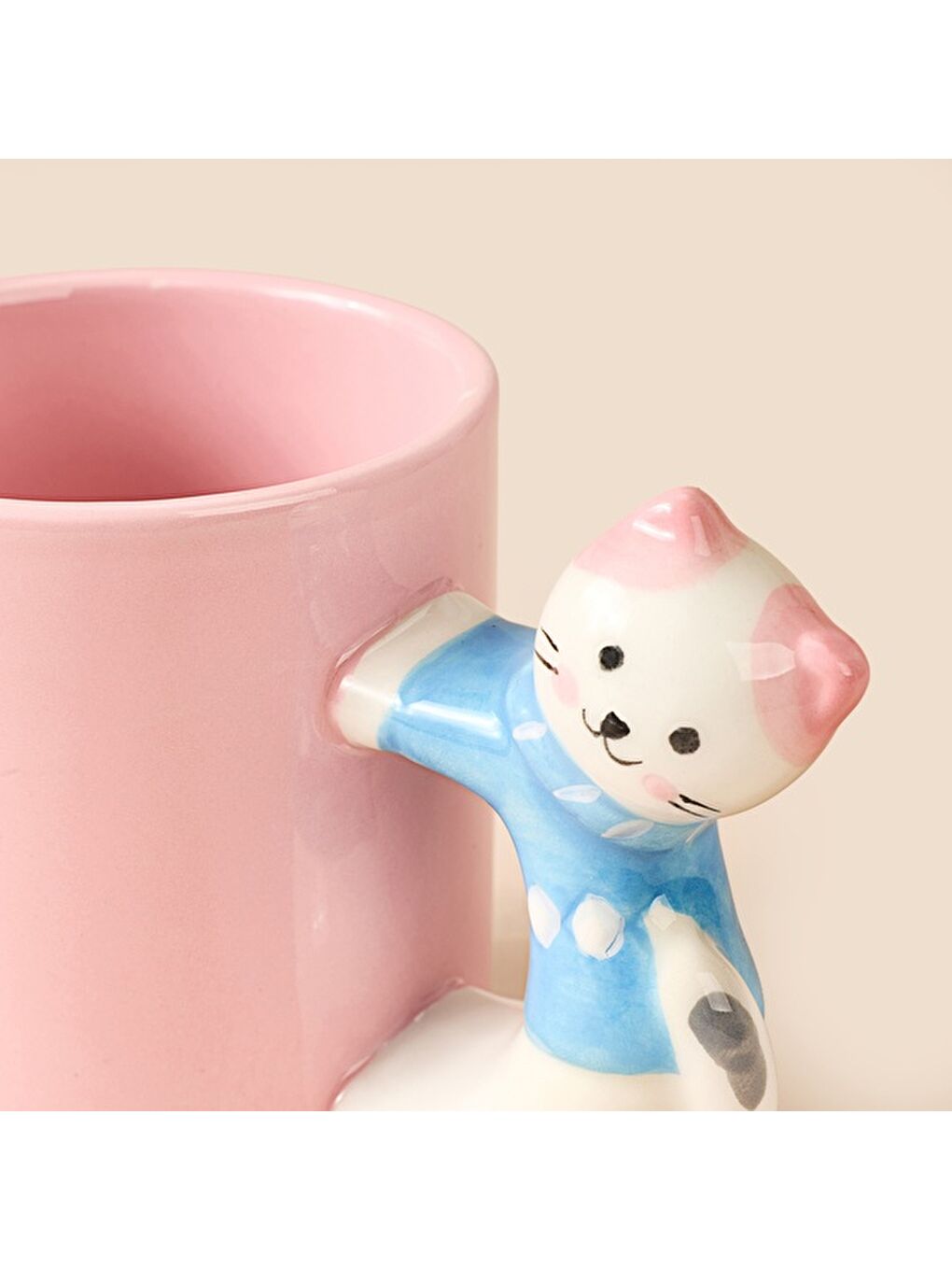 Kitchen Kitty Desenli Seramik Kupa - Pembe - 450 ml-1