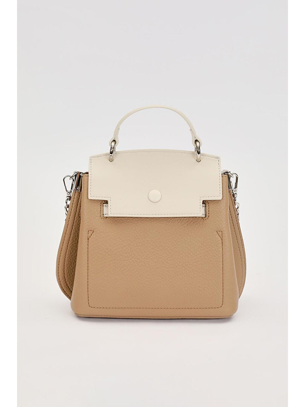 Premium Zincir ve Deri Askı Charm Detay Yumuşak Deri Çanta 930369 Bej-2